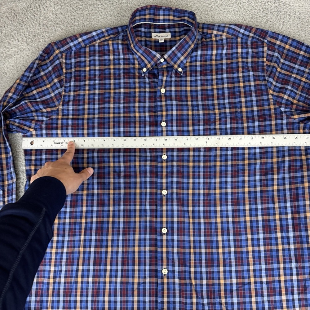 Peter Millar Long Sleeve Button Down Shirt Men's Size XXL Blue Plaid - Picture 5 of 11